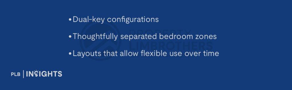 Dual-key configurations
Thoughtfully separated bedroom zones
Layouts that allow flexible use over time