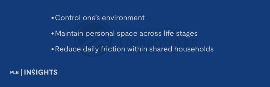 Control one’s environment
Maintain personal space across life stages
Reduce daily friction within shared households