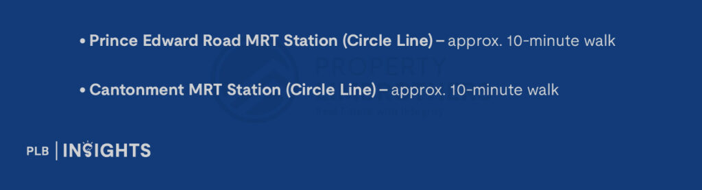 Prince Edward Road MRT Station (Circle Line) – approx. 10-minute walk
Cantonment MRT Station (Circle Line) – approx. 10-minute walk